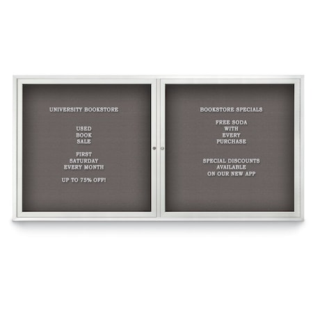 United Visual Products 72"x48" 3-Door Enclosed Outdoor Letterboard, Grey Felt/Satin UV1164D-SATIN-GREY